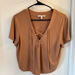 Express Brown Lace-Up Blouse